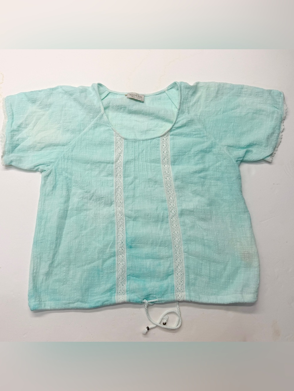 Nomad the Label Mint Green Crinkle Cotton Daisy Top Lace Panels *READ